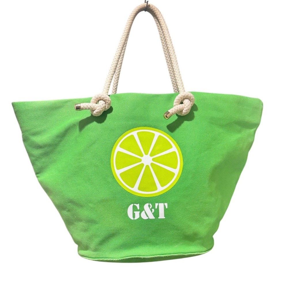 Kate Spade G&T Lime Green Canvas Tote‎ Bag Rope Handles Large Beach Travel